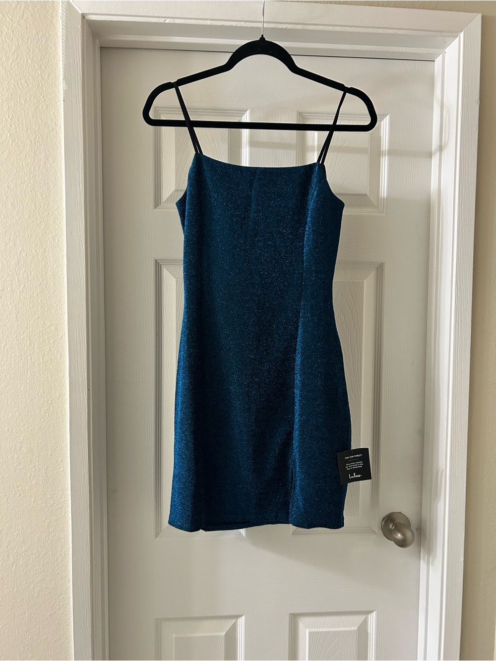 Lulu's Teal Shimmer Mini Slip Dress